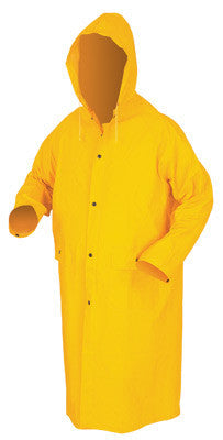 River City Garments Medium 49" Yellow Classic .35 mm Polyester And PVC Rain Coat With Front Snap Closure And Detachable Hood