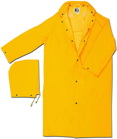River City Garments Medium 49" Yellow Classic Plus .35 mm Polyester And PVC Rain Coat With Front Snap Closure And Corduroy Collar
