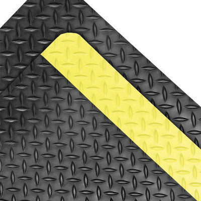 Superior Manufacturing Notrax Saddle Trax Grande 3' X 12' Black 1" Thick Dry Area Anti-Fatigue Floor Mat With Yellow Border