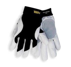 Tillman Medium Black And White TrueFit Premium Full Finger Top Grain Cowhide And Spandex Mechanics Gloves With Elastic Cuff, Double Leather Palm, And Reinforced Thumb