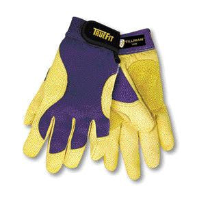 Tillman Medium Blue And Gold TrueFit Premium Full Finger Top Grain Deerskin And Spandex Mechanics Gloves With Elastic Cuff, Double Leather Palm, Reinforced Thumb, And Smooth Surface Fingers
