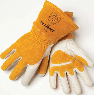Tillman Medium Top Grain Leather MIG Gloves With Split Leather Palm Reinforcements, Split Leather Back, Fleece Lining, Seamless Forefinger And Elastic Back (Carded)