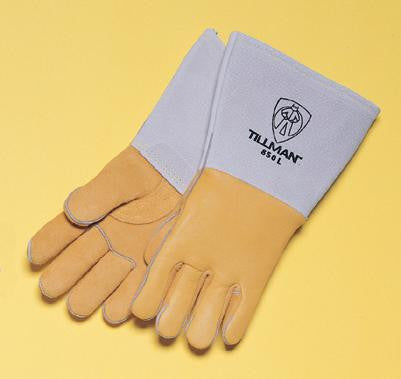 Tillman Small Gold 14" Top Grain Elk Cotton/Foam Lined Welders Gloves With Straight Thumb, Stiff Cowhide Cuff, Welted Fingers, Kevlar Stitching And Pull Tab (Carded)