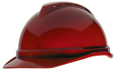 MSA Red V-Gard 500 Class C Type I Polyethylene Vented Hard Cap With Fas-Trac 6-Point Suspension And Glaregard Underbrim